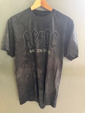 AC/DC Back In Black Tie Dye Graphic T Shirt Gray Black Size Medium